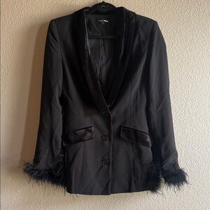 Zara Black Blazer with Faux Fur Accents